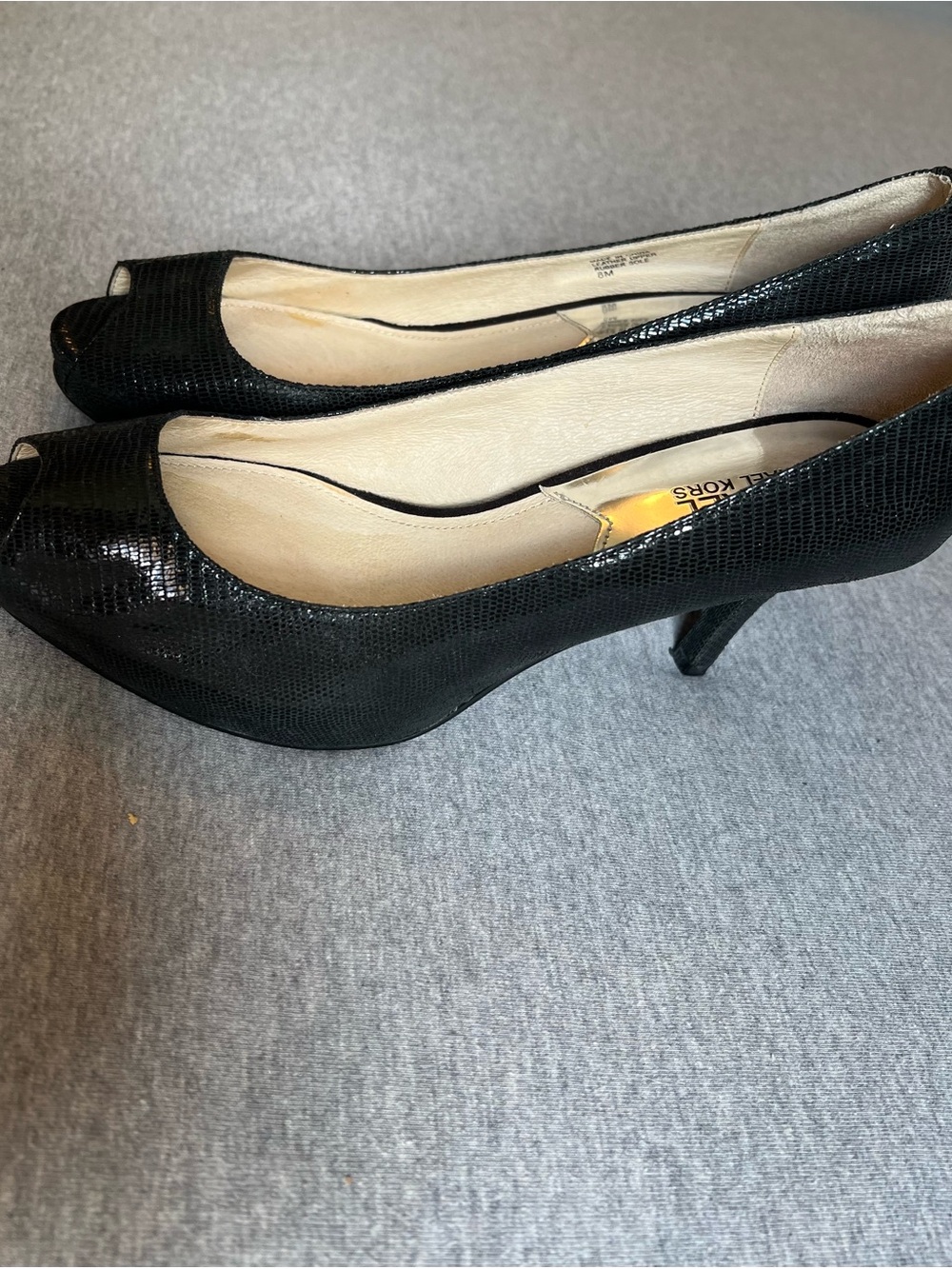 Michael Kors Black Textured Peep-Toe Heels
